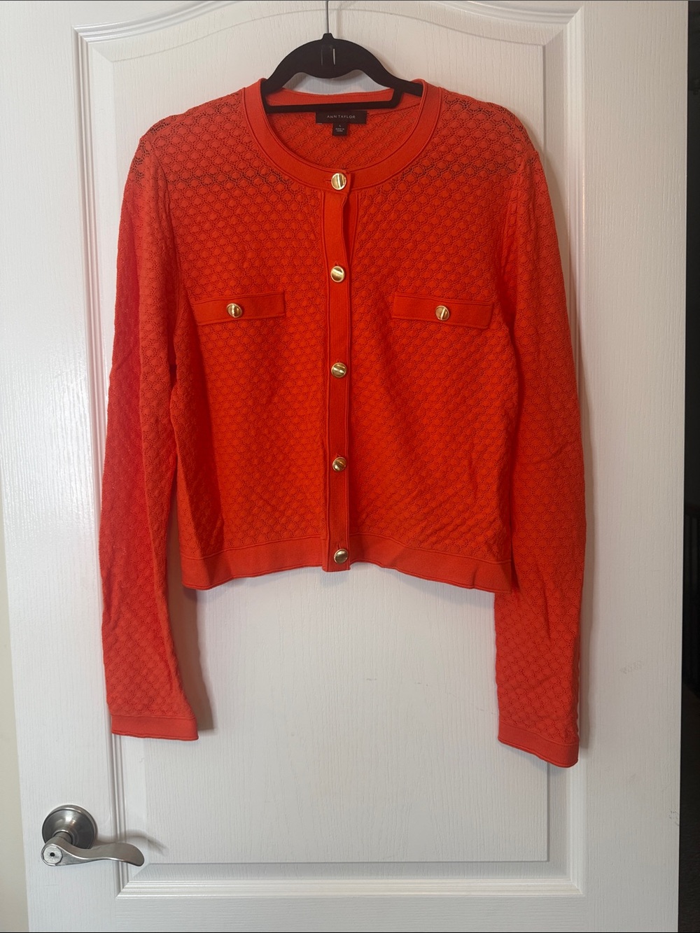 Ann Taylor Textured Knit Cardigan Sweater Orange Large